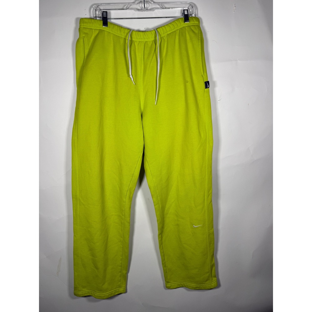 Nike Women Lime Green Fleece Sweatpants Neon Yellow Straight Leg Joggers Large